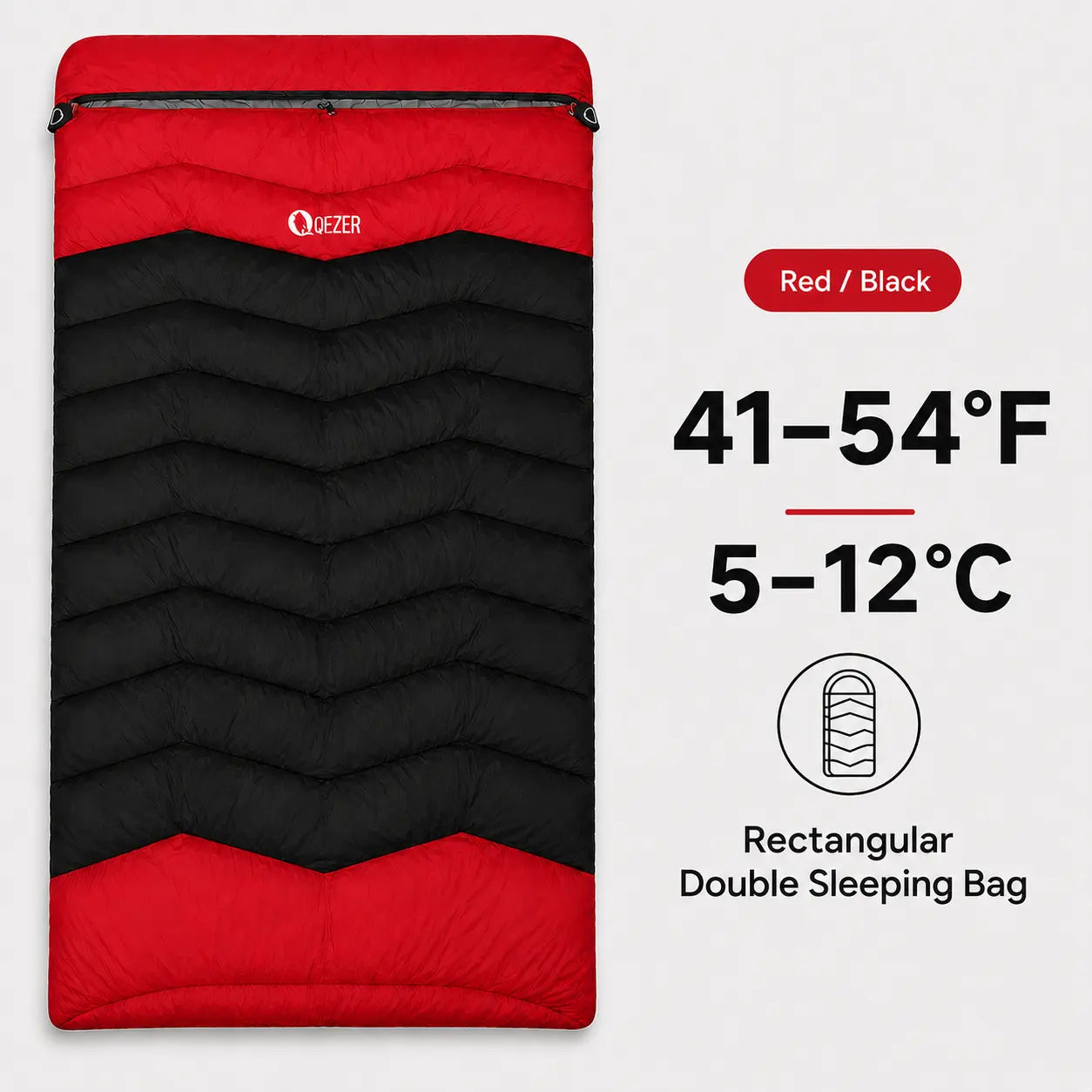 QEZER QDE-DB900 Double Down Sleeping Bag | 2-Person Duck Down Camping Sleeping Bag