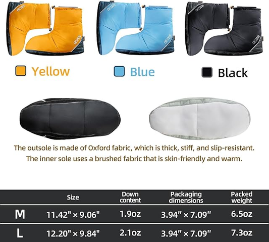 QEZER Down Booties | Warm Camping Foot Warmers for Men and Women