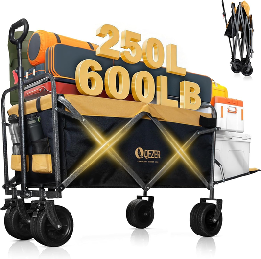 QEZER 250L Collapsible Folding Wagon with Tailgate & Brake