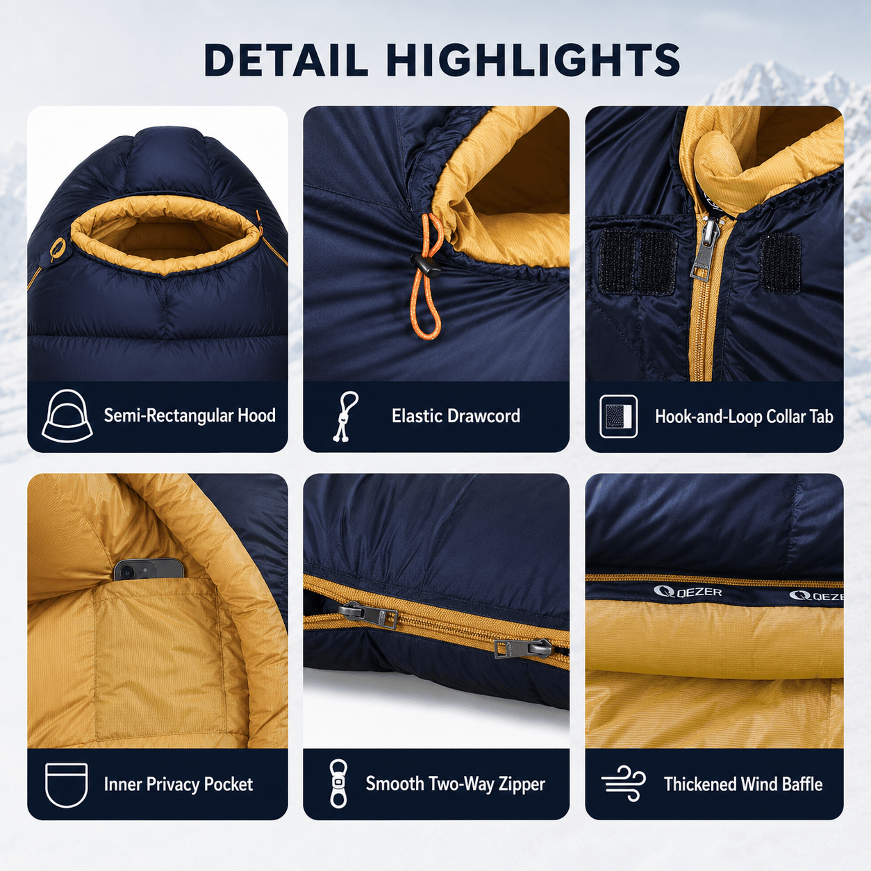QEZER 620FP Graphene Antistatic Down Sleeping Bag for Winter Camping