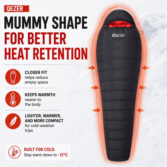 QEZER QDM-M1200 Winter Mummy Down Sleeping Bag | 1200g Duck Down Cold Weather Sleeping Bag