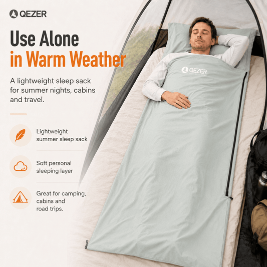 QEZER Ultralight Sleeping Bag Liner | Travel Sleep Sack for Camping & Backpacking