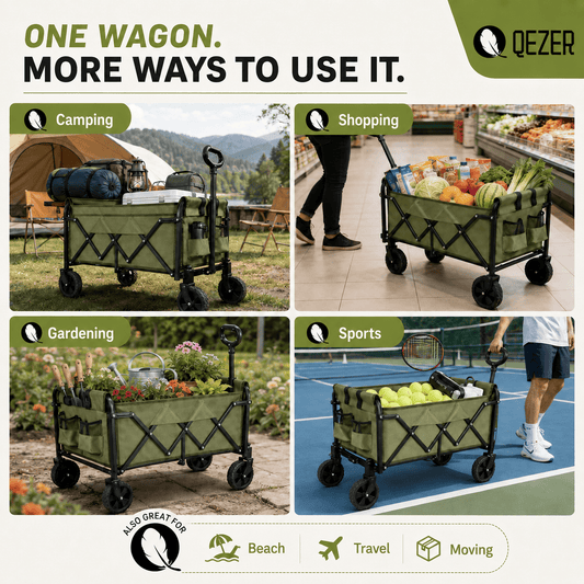 QEZER 120L Collapsible Folding Wagon Cart with All-Terrain Wheels