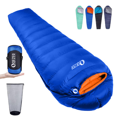 QEZER Mummy Down Sleeping Bag | Multi-Temperature Camping Backpacking Sleeping Bag