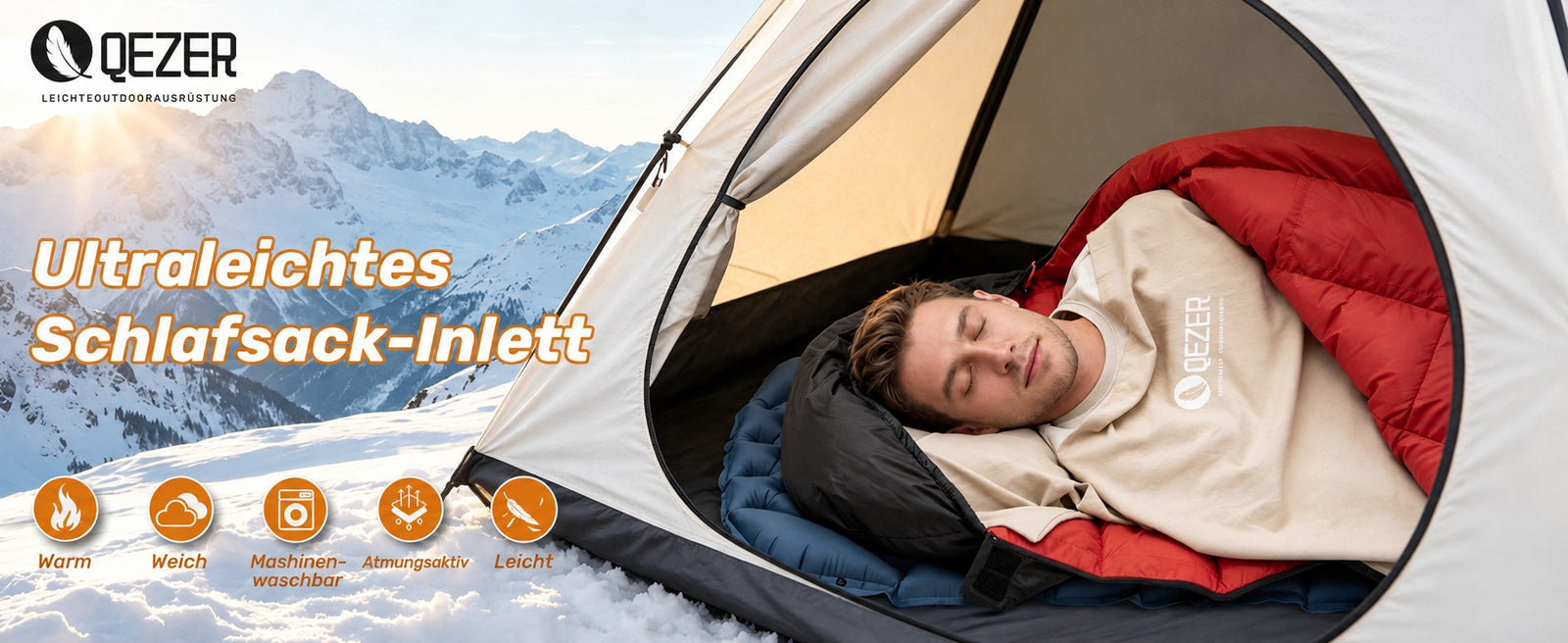 QEZER Ultraleichter Schlafsack-Inlett | Reise-Schlafsack für Camping & Trekking
