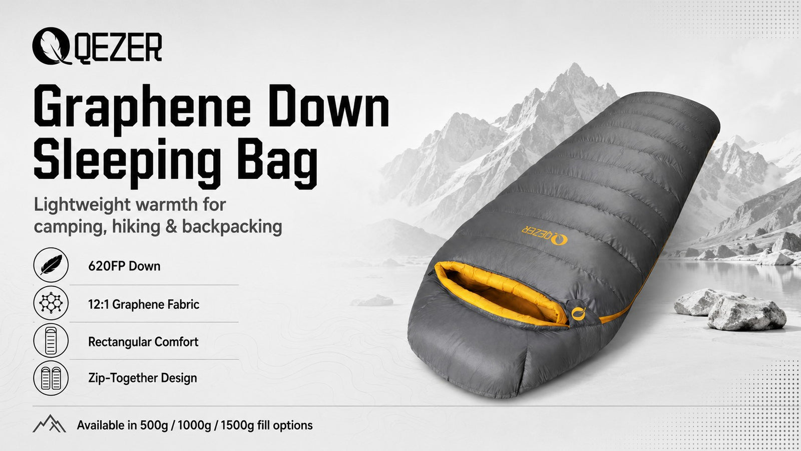 QEZER 620FP Graphene Rectangular Down Sleeping Bag