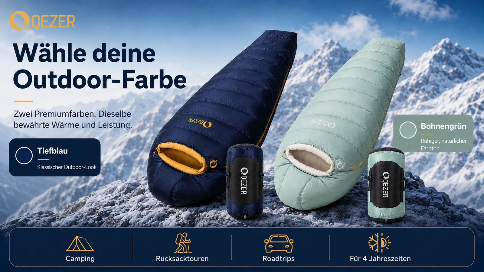 QEZER 620FP Graphen-Antistatik-Daunenschlafsack für Wintercamping