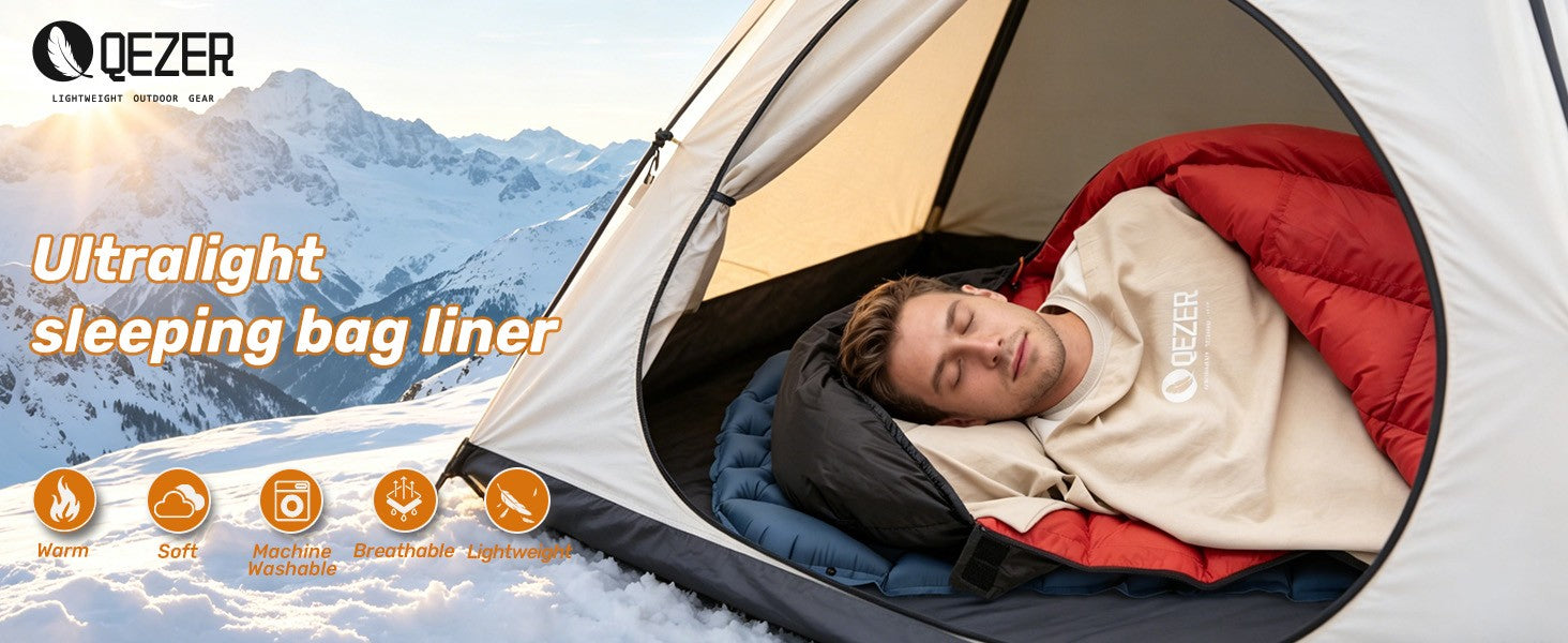 QEZER Ultralight Sleeping Bag Liner for Camping &amp; Travel detail image 1