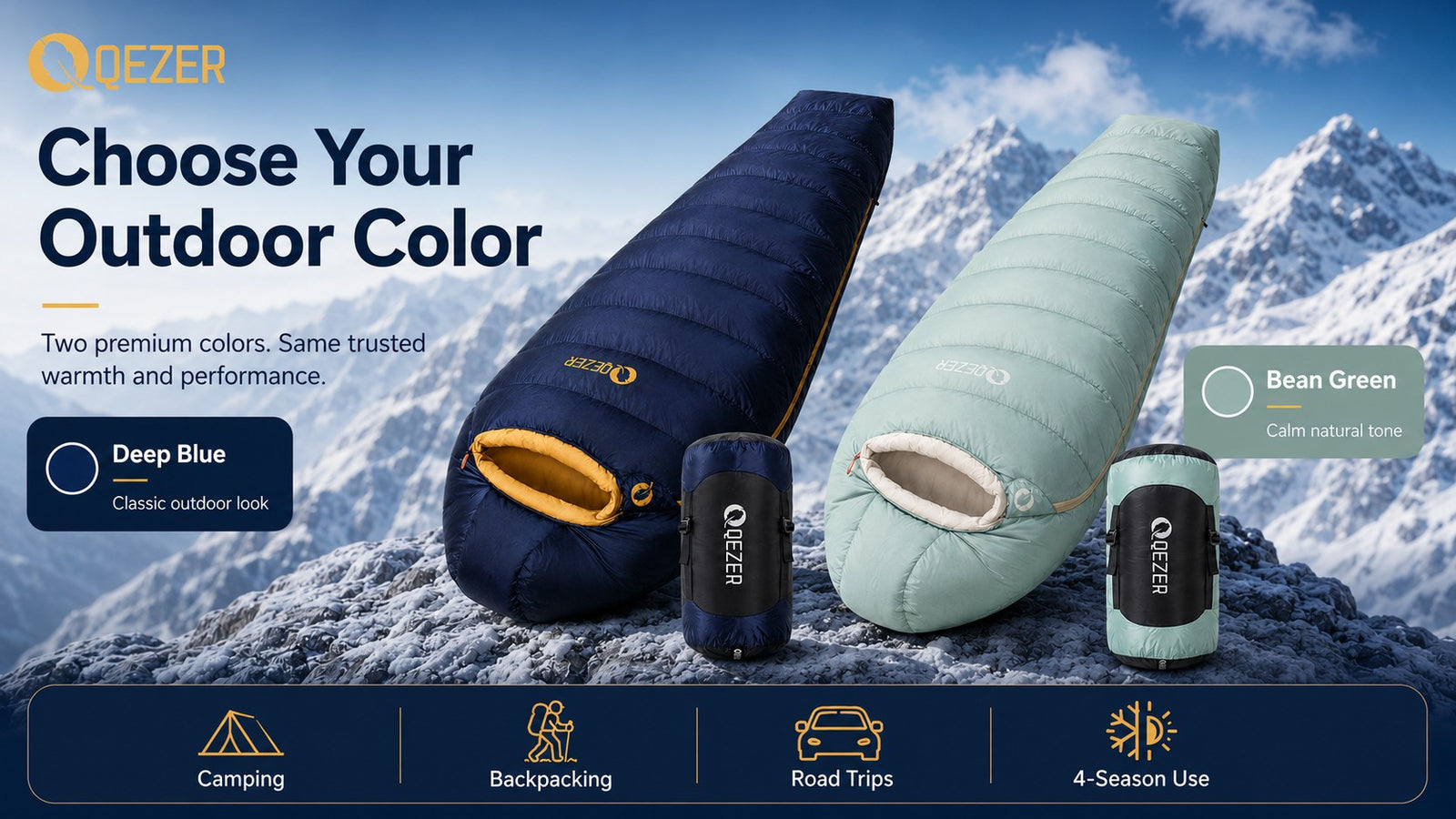 QEZER Graphene Antistatic Mummy Down Sleeping Bag for Winter Camping detail image 1
