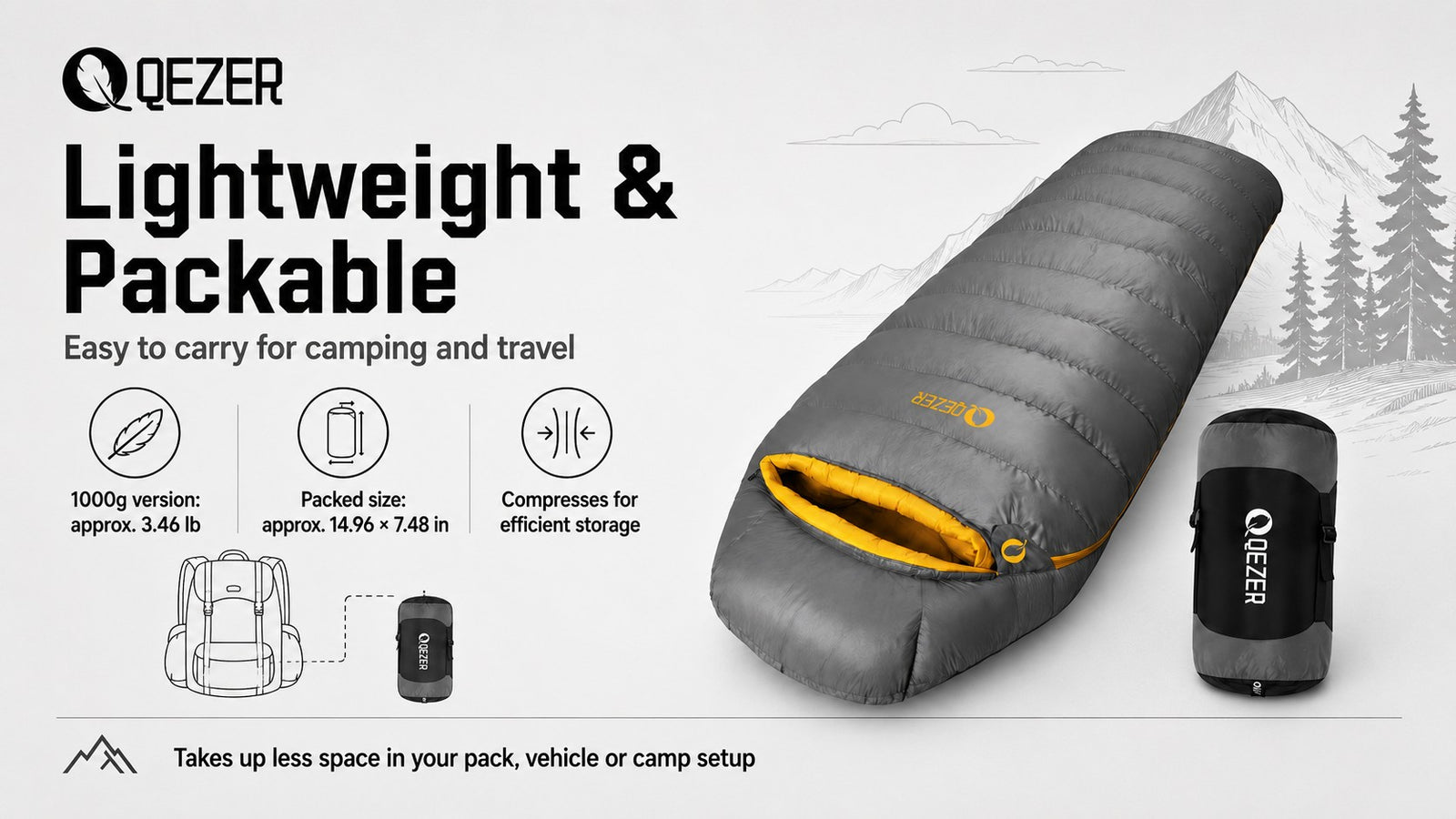 QEZER 620FP Graphene Rectangular Down Sleeping Bag