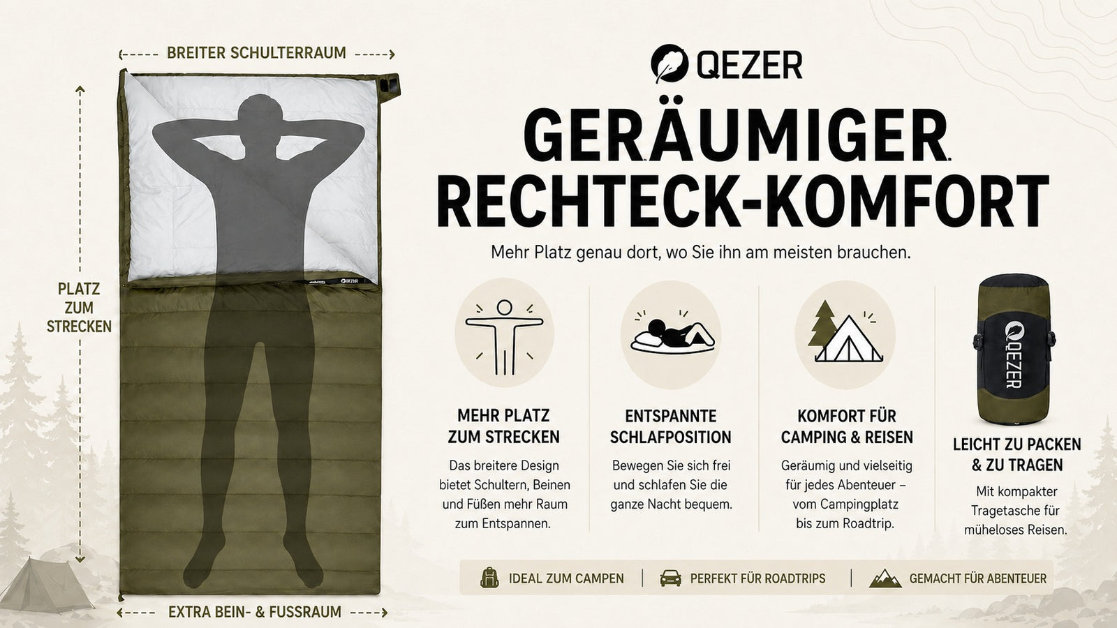 QEZER Rechteckiger Daunenschlafsack | 2-in-1 Camping-Schlafsack Campingdecke