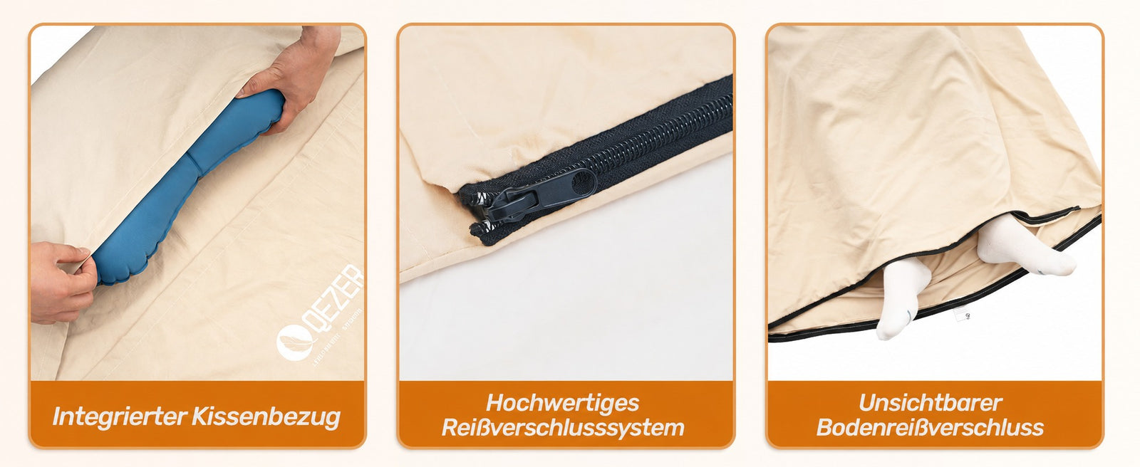 QEZER Ultraleichter Schlafsack-Inlett | Reise-Schlafsack für Camping & Trekking
