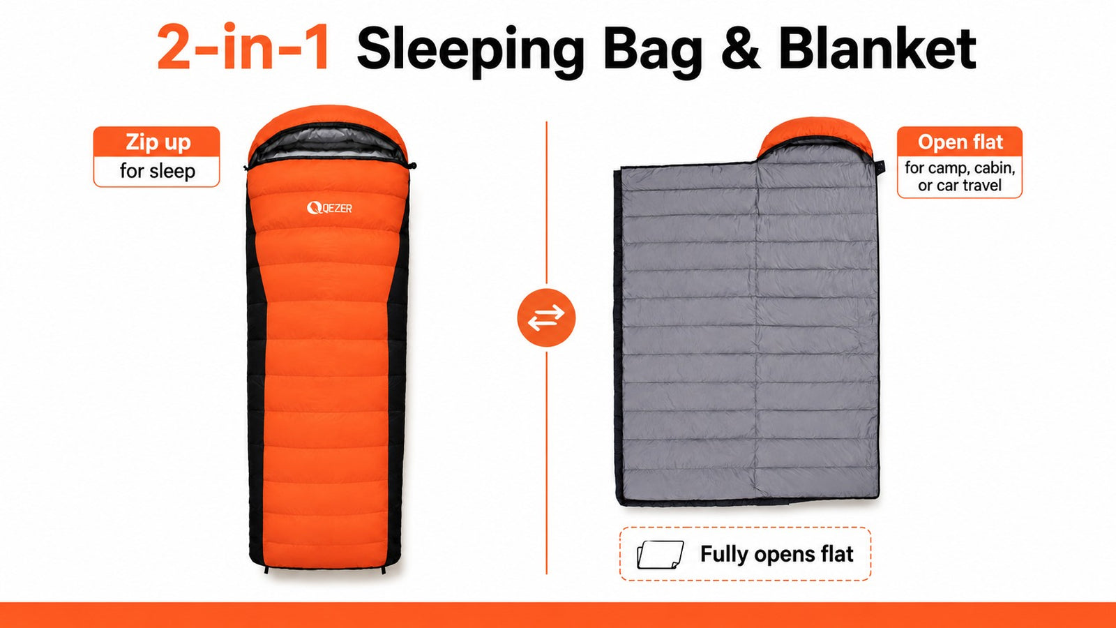 QEZER 2-in-1 Rectangular Down Sleeping Bag for Camping detail image 2