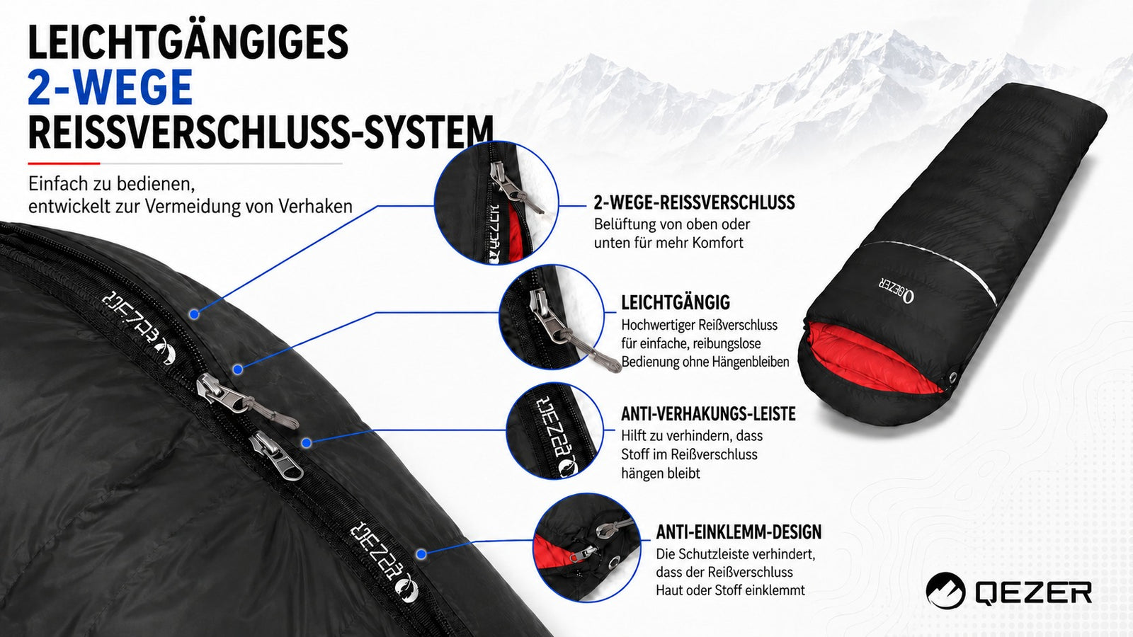 QEZER Rechteckiger Daunenschlafsack | Multi-Temperatur-Schlafsack für Camping und Trekking