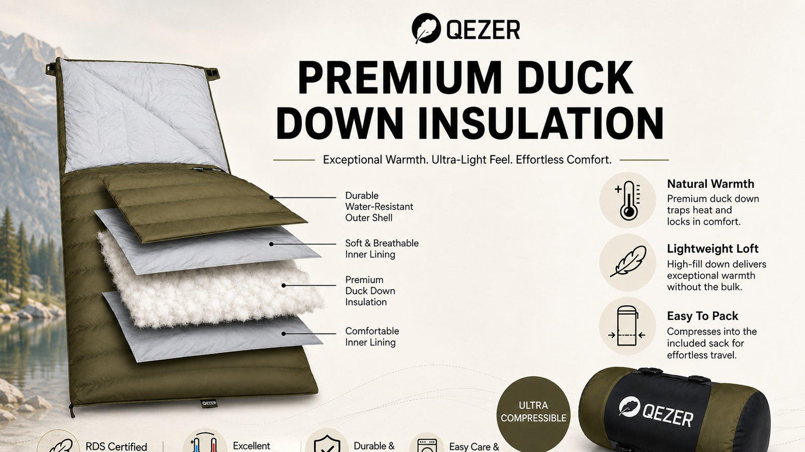 QEZER Rectangular Down Sleeping Bag &amp; Camping Blanket detail image 3