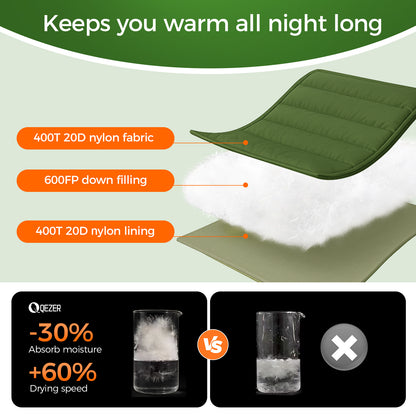 QEZER XL Down Sleeping Bag | Oversized 600FP Duck Down Camping Sleeping Bag