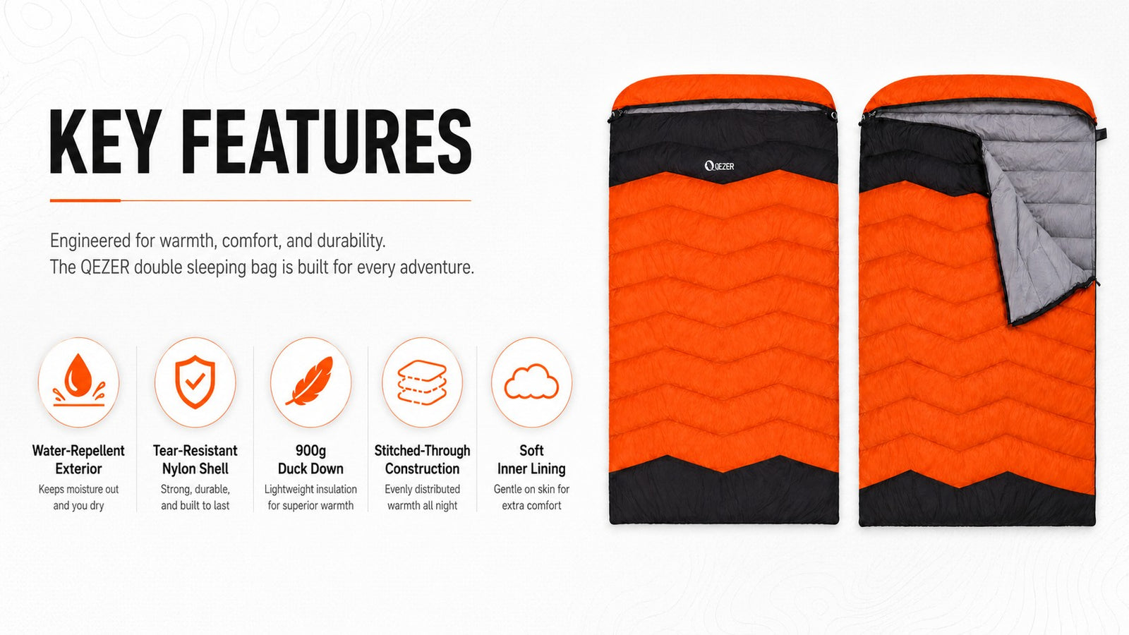 QEZER Double Down Sleeping Bag for Two-Person Camping detail image 4