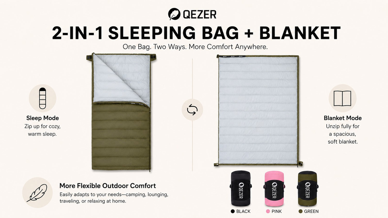 QEZER Rectangular Down Sleeping Bag &amp; Camping Blanket detail image 4