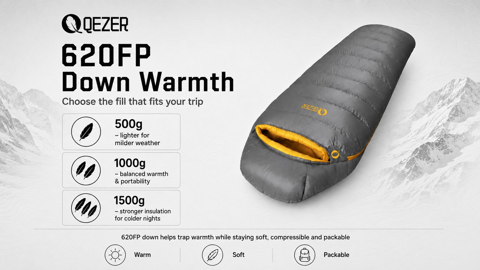 QEZER 620FP Graphene Rectangular Down Sleeping Bag