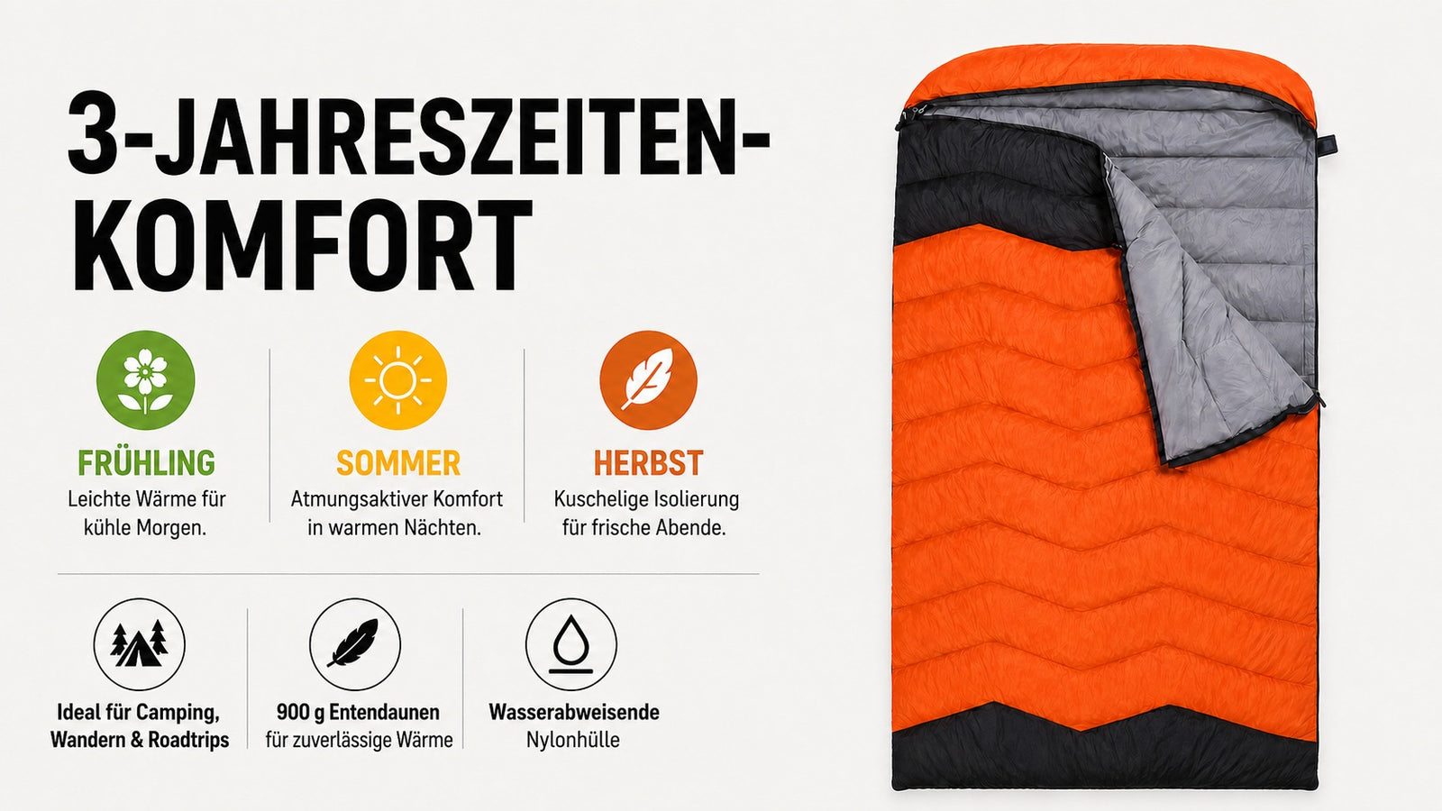 QEZER QDE-DB900 Double Down Schlafsack | 2-Personen-Daunen-Camping-Schlafsack