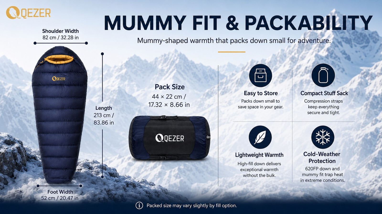 QEZER Graphene Antistatic Mummy Down Sleeping Bag for Winter Camping detail image 6
