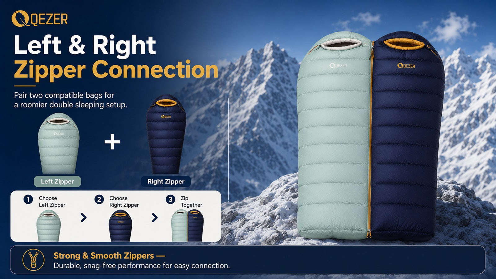 QEZER Graphene Antistatic Mummy Down Sleeping Bag for Winter Camping detail image 8