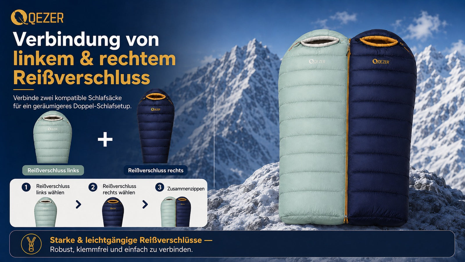 QEZER 620FP Graphen-Antistatik-Daunenschlafsack für Wintercamping
