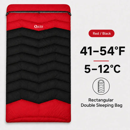 QEZER QDE-DB900 Double Down Sleeping Bag | 2-Person Duck Down Camping Sleeping Bag