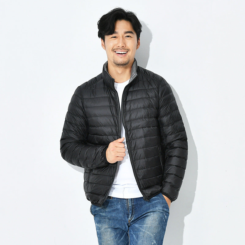QEZER Men's Down Jacket Reversible Puffer Coat Packable Warm Insulation & Ultra Light Weight