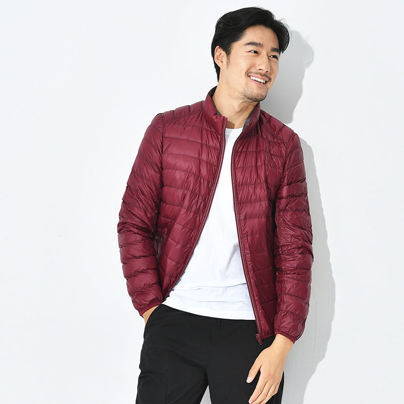 QEZER Men's Down Jacket Reversible Puffer Coat Packable Warm Insulation & Ultra Light Weight
