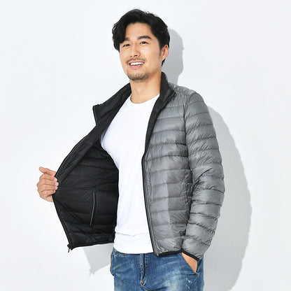 QEZER Men's Down Jacket Reversible Puffer Coat Packable Warm Insulation & Ultra Light Weight