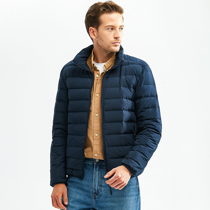 QEZER Men's Down Jacket Reversible Puffer Coat Packable Warm Insulation & Ultra Light Weight