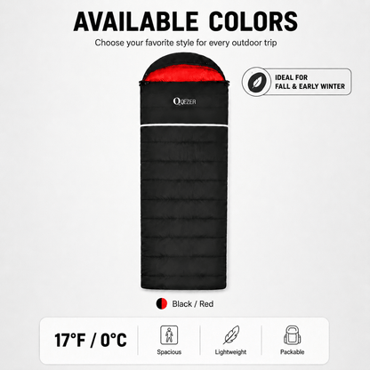 QEZER Rectangular Down Sleeping Bag for Camping & Travel