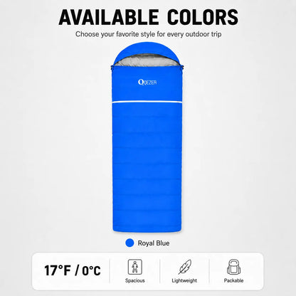 QEZER Rectangular Down Sleeping Bag | Multi-Temperature Camping Backpacking Sleeping Bag