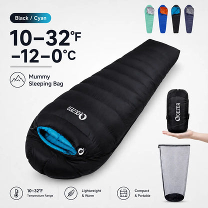 QEZER 600FP Mummy Down Sleeping Bag for Outdoor Camping & Backpacking