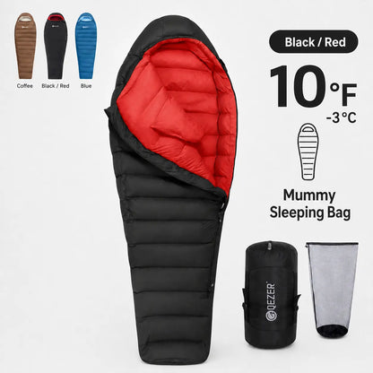 QEZER 650FP Four-Season Mummy Down Sleeping Bag for Outdoor Camping, Hiking,Backpacking
