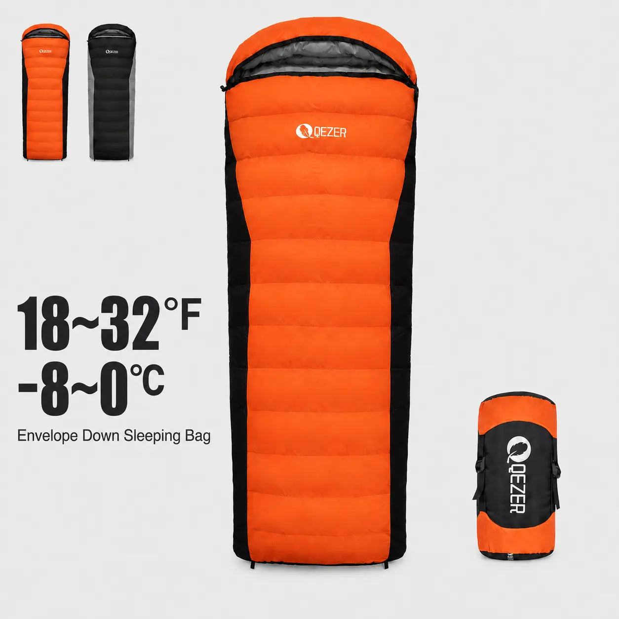 QEZER 2-in-1 Rectangular Down Sleeping Bag for Camping