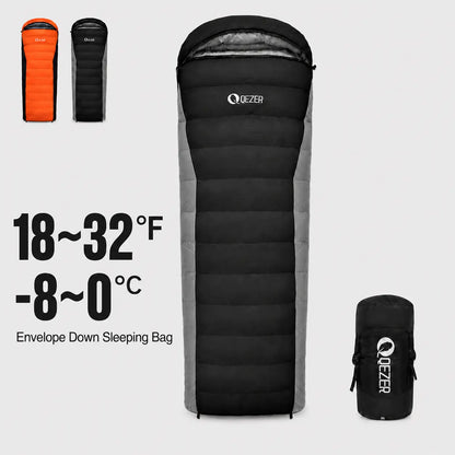 QEZER 2-in-1 Rectangular Down Sleeping Bag for Camping
