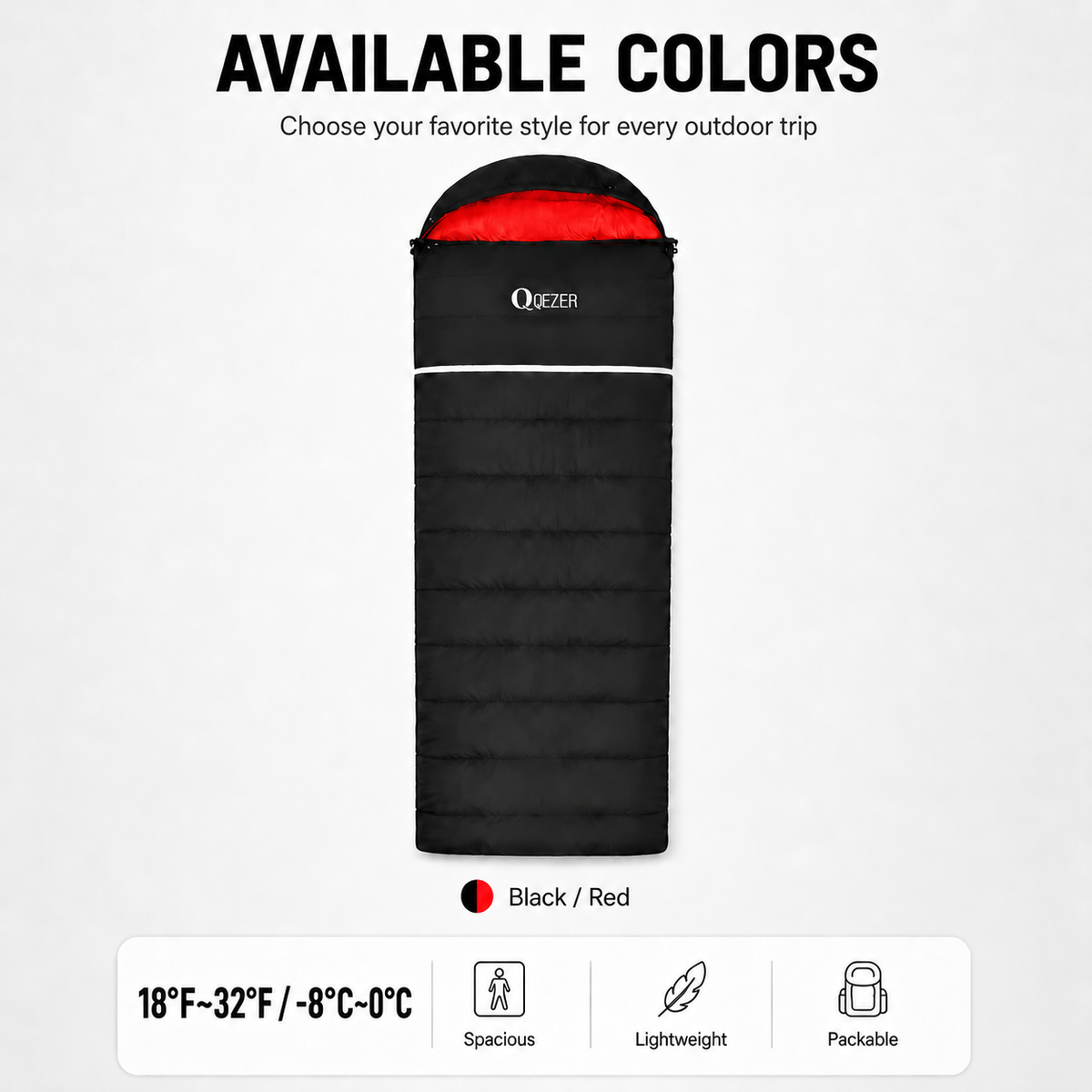 QEZER Rectangular Down Sleeping Bag for Camping & Travel
