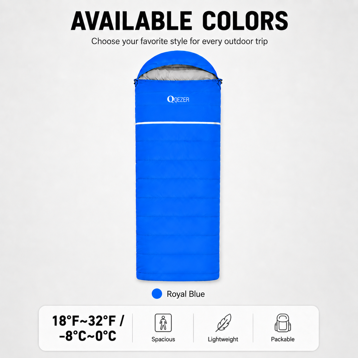 QEZER Rectangular Down Sleeping Bag for Camping & Travel