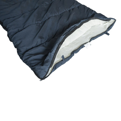 Foot-end zipper opening and white lining on QEZER deep blue sleeping bag