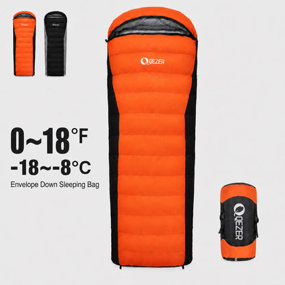 QEZER 2-in-1 Rectangular Down Sleeping Bag for Camping