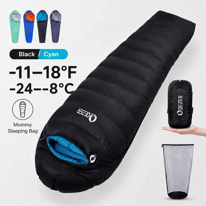 QEZER 600FP Mummy Down Sleeping Bag for Outdoor Camping & Backpacking
