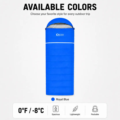 QEZER Rectangular Down Sleeping Bag | Multi-Temperature Camping Backpacking Sleeping Bag