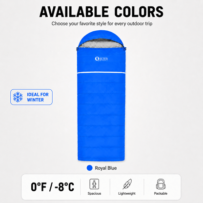 QEZER Rectangular Down Sleeping Bag for Camping & Travel