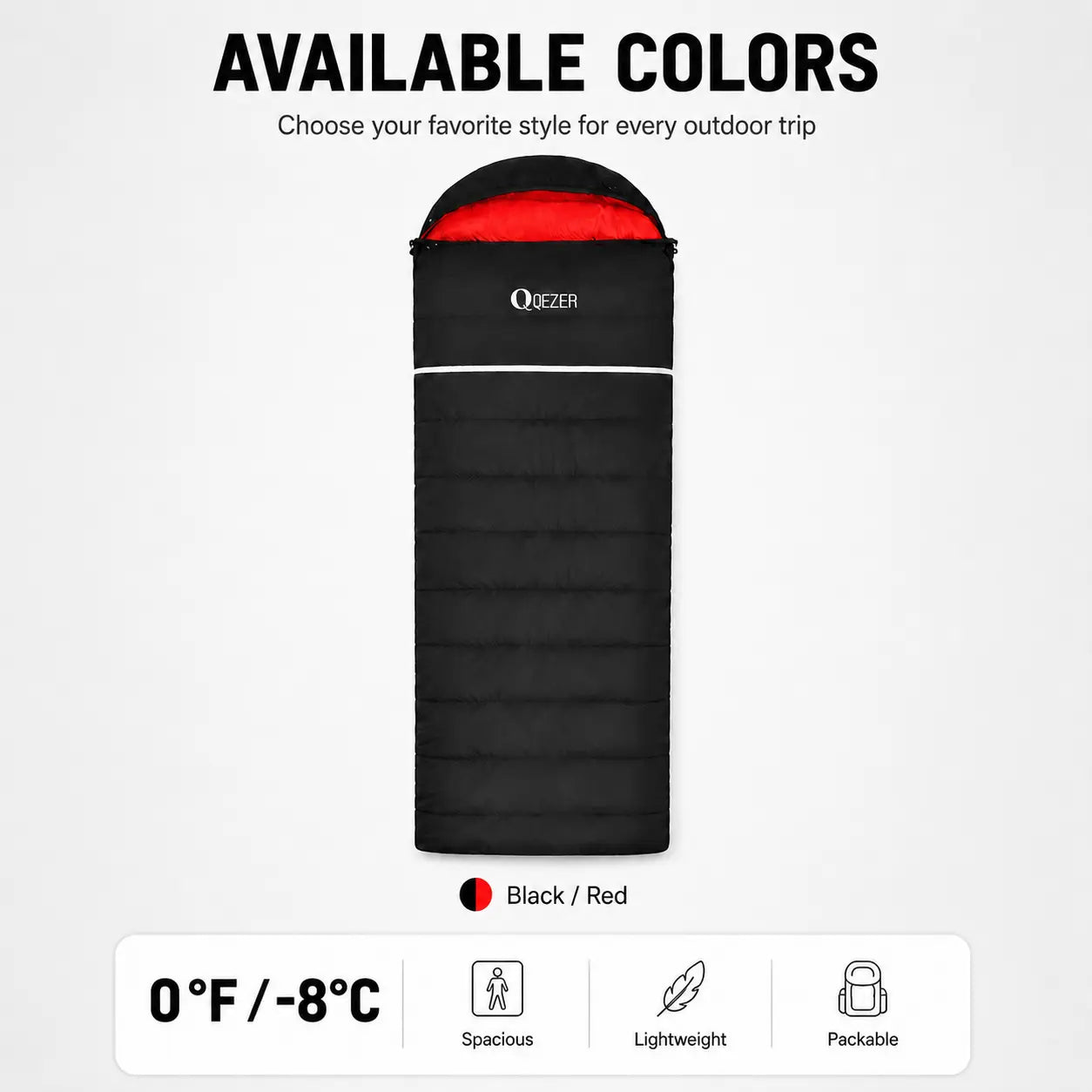 QEZER Rectangular Down Sleeping Bag | Multi-Temperature Camping Backpacking Sleeping Bag