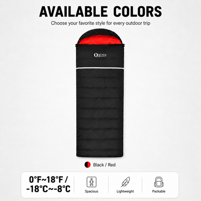 QEZER Rectangular Down Sleeping Bag for Camping & Travel