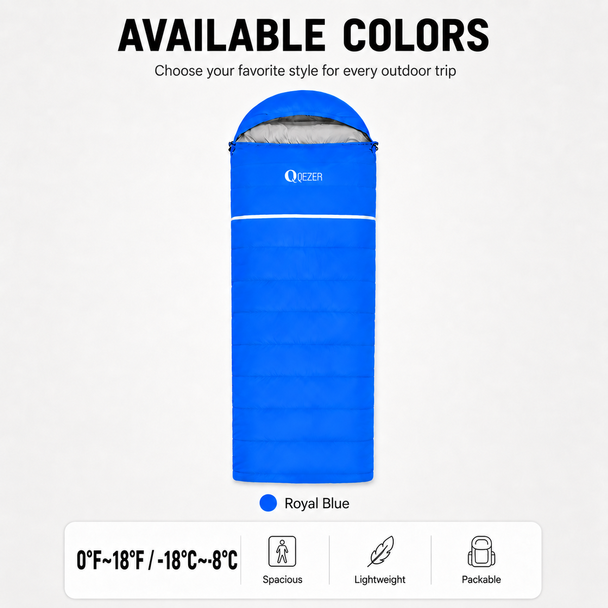 QEZER Rectangular Down Sleeping Bag for Camping & Travel