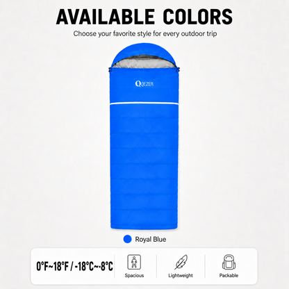 QEZER Rectangular Down Sleeping Bag for Camping & Travel