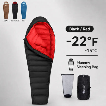 QEZER 650FP Four-Season Mummy Down Sleeping Bag for Outdoor Camping, Hiking,Backpacking
